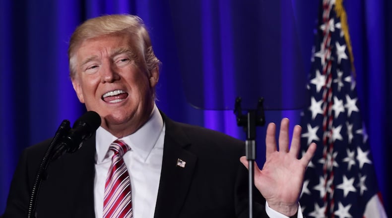 PHILADELPHIA, PA - JANUARY 26: U.S. President Donald Trump speaks during a luncheon at the Congress of Tomorrow Republican Member Retreat January 26, 2017 in Philadelphia, Pennsylvania. Republican Congressional members gathered in Philadelphia to participate in the retreat. (Photo by Alex Wong/Getty Images)