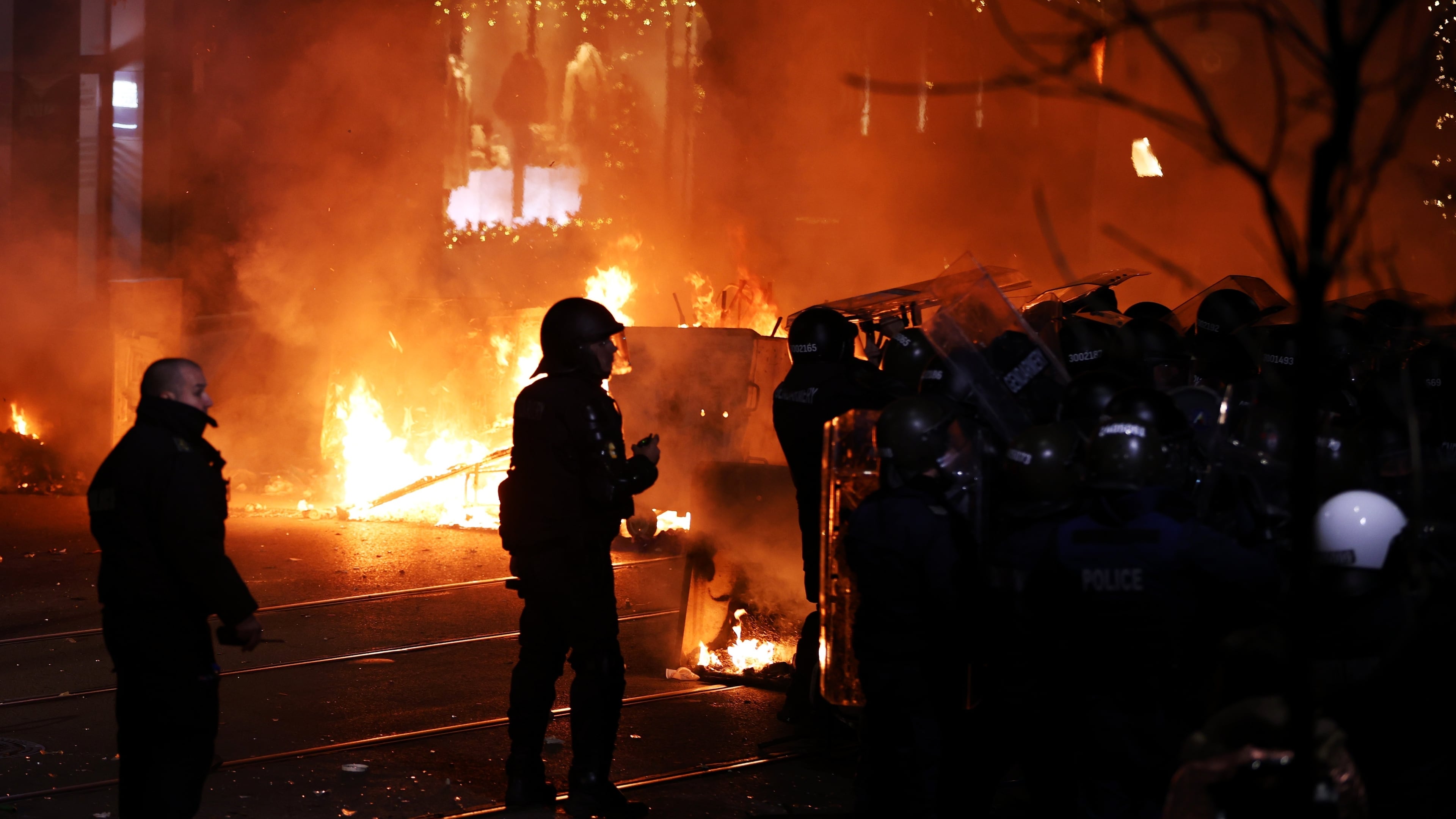 Police clash with protesters during a rally against austerity measures in next year's draft budget, in Sofia, Monday, Dec 1, 2025. (AP Photo/Valentina Petrova)