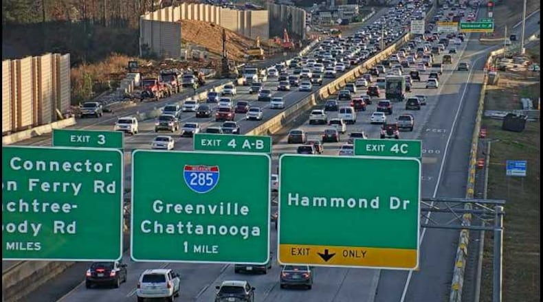 This is Ga. 400 southbound at Hammond Drive on Jan. 7, 2019 at 5 p.m. The Georgia Department of Transportation is holding four open houses throughout North Fulton and Forsyth counties from February to mid-March 2019 regarding the proposed Ga. 400 express lanes.