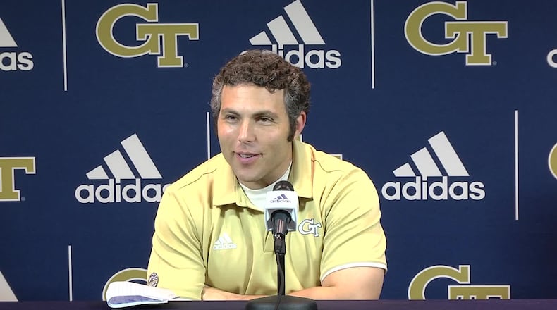 Georgia Tech basketball coach Josh Pastner addresses media during preseason press conference Monday, Oct. 2, 2021, in Atlanta.