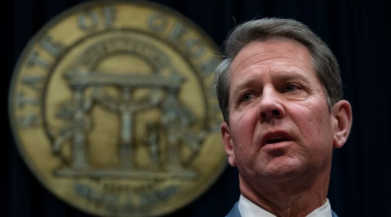 200309-Atlanta-Gov. Brian Kemp answers a question in his ceremonial office at the State Capitol where he gave an update on Covid-19 in Georgia on Monday afternoon March 9, 2020. Ben@BenGray.com for the Atlanta Journal-Constitution