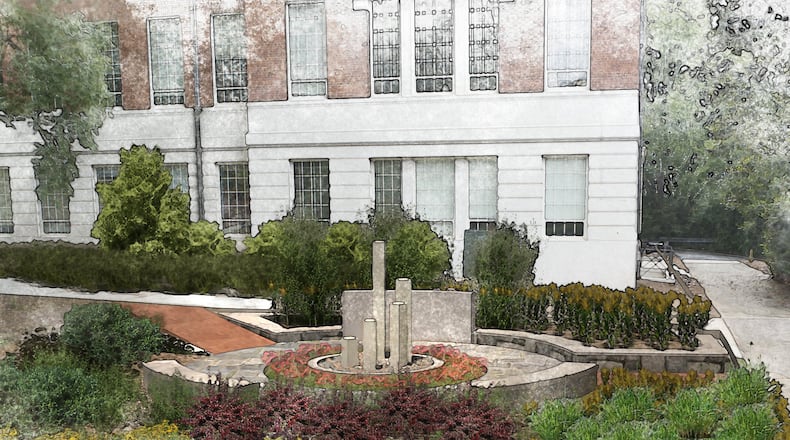 An architect’s rendering of the memorial to be installed this fall outside Baldwin Hall at University of Georgia. The memorial will recognize the 105 people whose remains were unearthed in 2015 during an expansion of the academic building. Baldwin Hall was built in 1938 on a former burial ground for slaves who lived and worked in Athens as the university expanded in the 19th century.