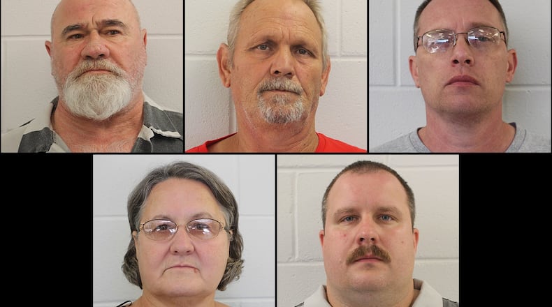 (Top, from left) Frankie Gebhardt, Bill Moore Sr. and Gregory Huffman; (bottom) Sandra Bunn and Lamar Bunn were arrested Friday, Oct. 13, 2017, in connection with the 1983 death of Timothy Coggins.