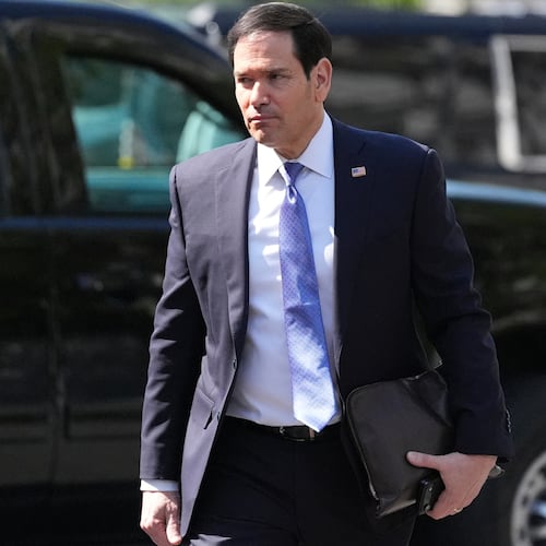Secretary of State Marco Rubio arrives at the West Wing of White House in Washington, Thursday April 23, 2026. (AP Photo/Jacquelyn Martin)