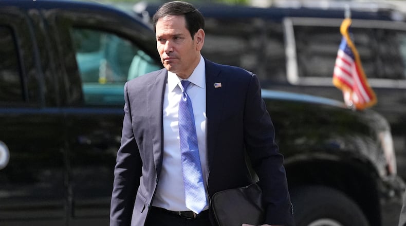 Secretary of State Marco Rubio arrives at the West Wing of White House in Washington, Thursday April 23, 2026. (AP Photo/Jacquelyn Martin)