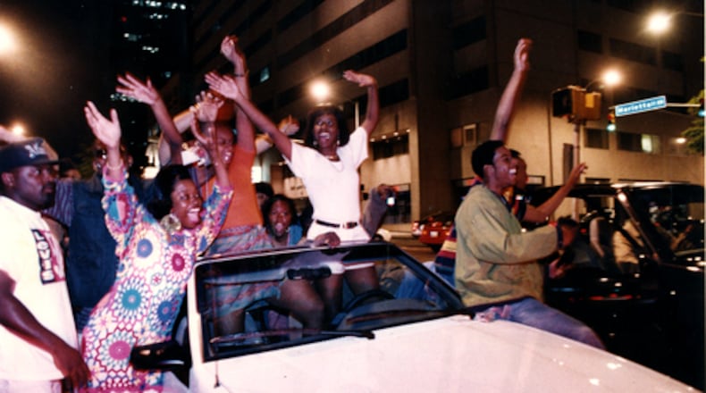 1993: Revelers in downtown brought traffic to a standstill.