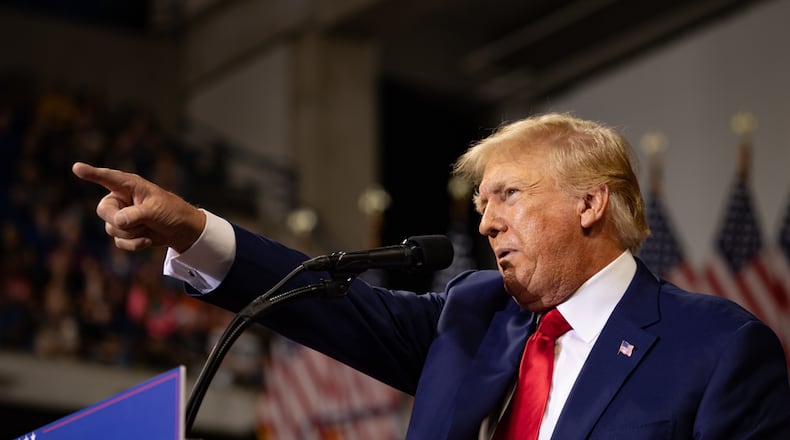 Several Republican officials in Georgia say there are ongoing discussions about former President Donald Trump possibly holding a rally in the state next month. He is pictured speaking at a rally in Wilkes-Barre, Pa., Sept. 3, 2022. (Hannah Beier/The New York Times)