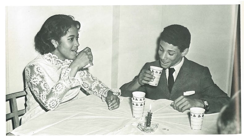 Janice Kemp, one of three black girls to desegregate Atlanta’s elite Westminster Schools in 1967, sits with classmate Malcolm Ryder, the first black student to live in the boys’ dorm at the school beginning in the fall of 1968.