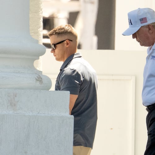 President Donald Trump walks to board his limousine at the North Portico of the White House, Saturday, June 13, 2026, in Washington. (AP Photo/Mark Schiefelbein)
