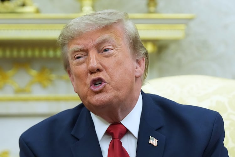 President Donald Trump speaks as he meets with Iraq's Prime Minister Ali al-Zaidi in the Oval Office of the White House, Tuesday, July 14, 2026, in Washington. (Julia Demaree Nikhinson/AP)