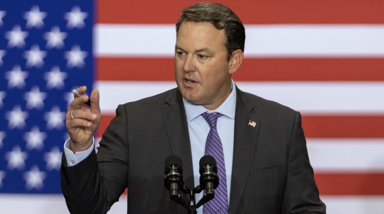 Lt. Gov. Burt Jones — pictured at an August rally in Peachtree City that also featured Vice President JD Vance — appears to have scored another legal victory over gubernatorial rival Attorney General Chris Carr in their battle over campaign finance issues. (Arvin Temkar/AJC 2025)