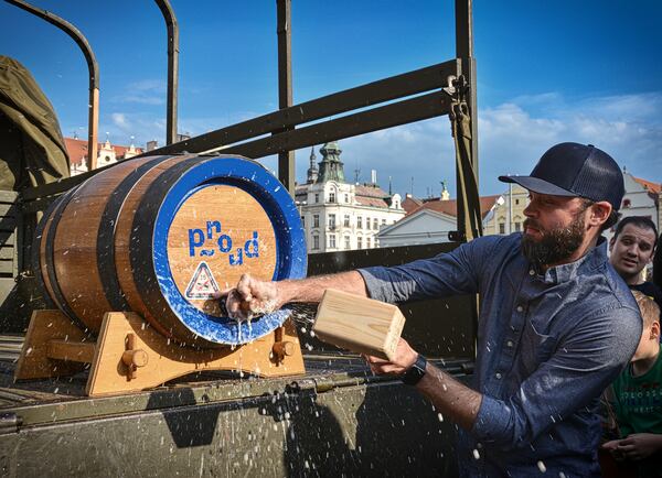 Neal Engleman taps a cask of Pilsen Liberation at the Pilsen Liberation Festival.
Courtesy of Pilsner Urquell Brewery