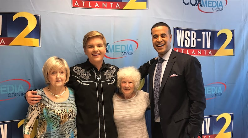 Caleb Lee Hutchinson on Tuesday, June 19 at WSB-TV headquarters with his grandmothers Carolyn McDonald and Joyce Culpepper, plus WSB-TV anchor Fred Blankenship.