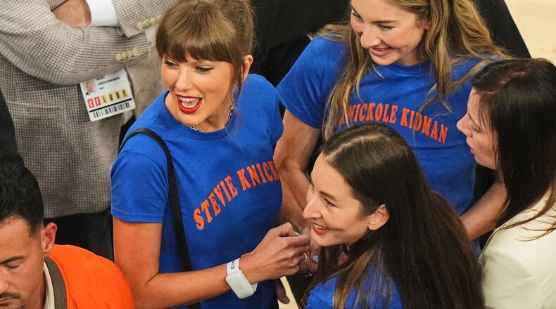 Taylor Swift arrives prior to Game 4 of the NBA Finals basketball series between the San Antonio Spurs and New York Knicks, Wednesday, June 10, 2026, in New York. (AP Photo/Frank Franklin II)