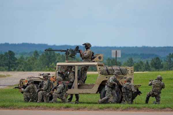 President Donald Trump observes a special operations command demonstration at Fort Bragg, Tuesday, June 10, 2025, in Fort Bragg, N.C. (AP Photo/Alex Brandon)