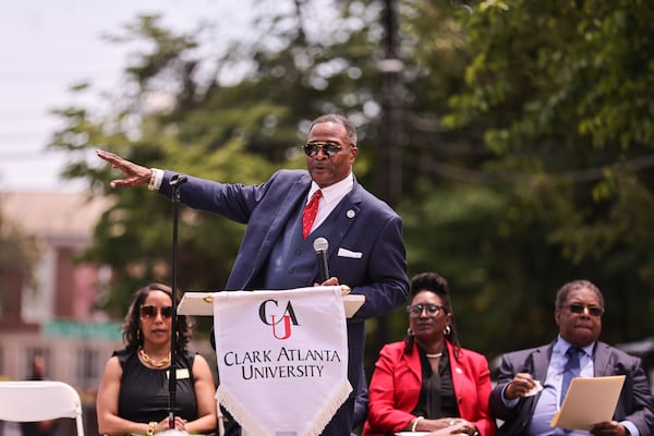 Clark Atlanta University president George T. French Jr. speaks during the groundbreaking ceremony for the new Student Success Center on Thursday, May 15, 2025. (Natrice Miller/AJC)