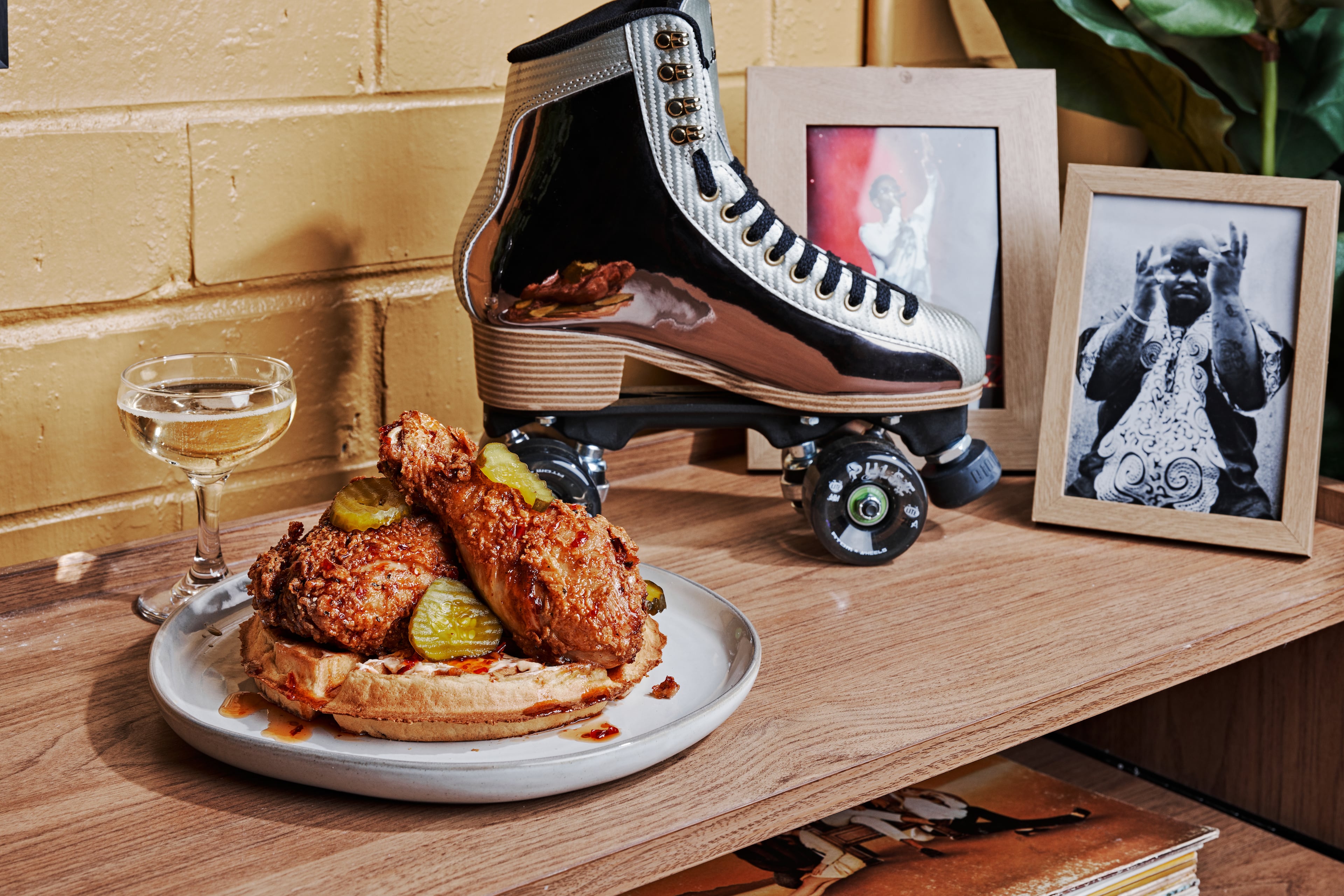 A combo of fried chicken and cornbread waffles is on the menu at Marcus Bar & Grille. (Courtesy of Marcus Bar & Grille)