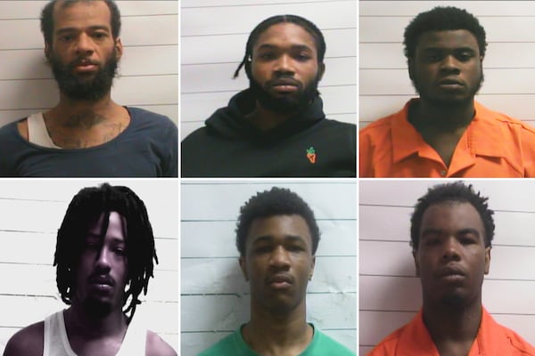 This photo combo shows inmates who escaped from a New Orleans jail, from left top: Keith A Lewis, Dkenan Dennis, Gary C Price, bottom from left, Robert Moody, Kendell Myles, Corey E Boyd. (Orleans Parish Sheriff's Office via AP)