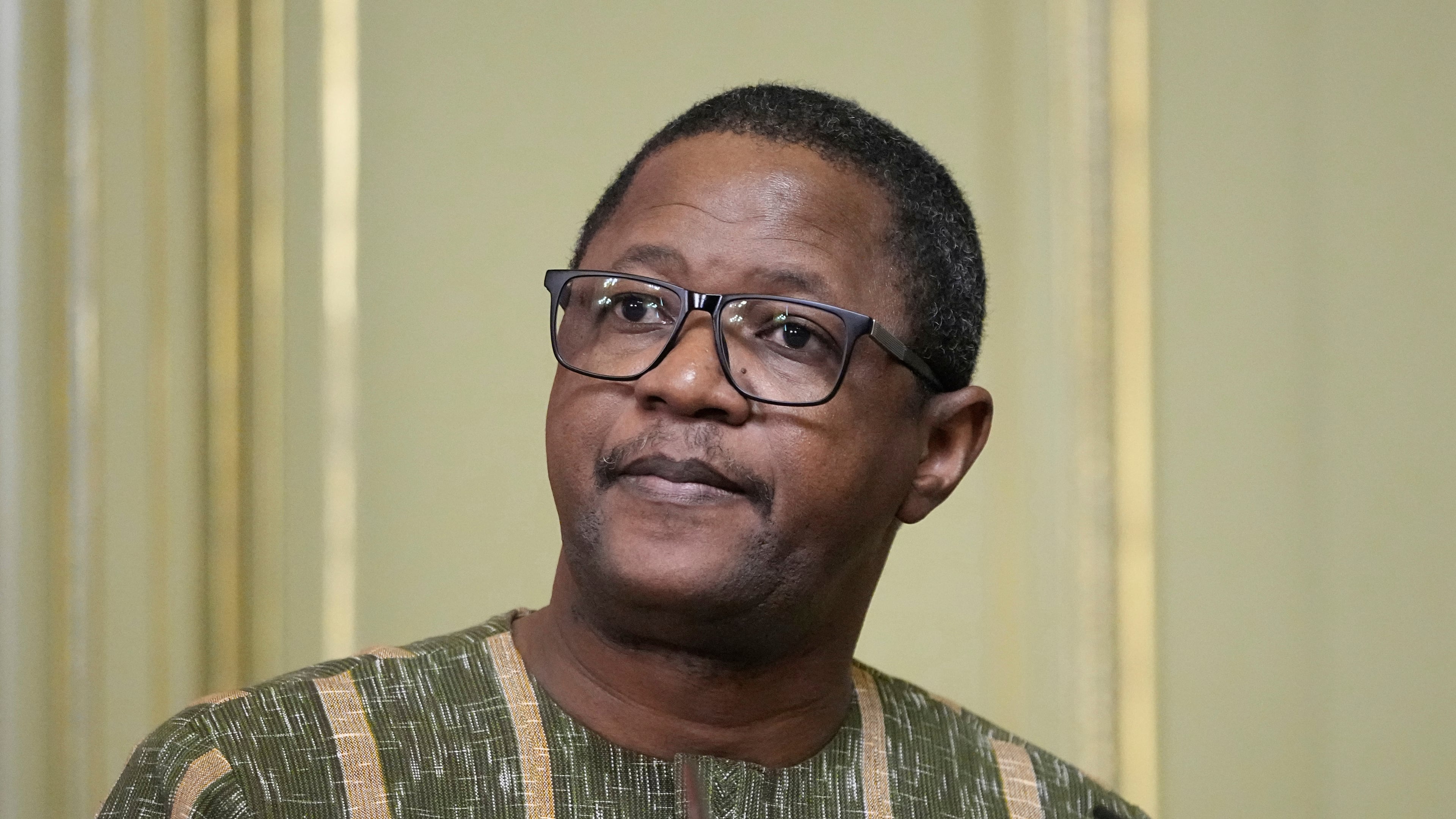 FILE -Burkina Faso Foreign Minister Karamoko Jean Marie Traore attends a joint news conference following a meeting of Russian foreign Minister Sergey Lavrov with foreign Ministers of the Confederation of Sahel States in Moscow, Russia, April 3, 2025. (AP Photo/Pavel Bednyakov, Pool, File)