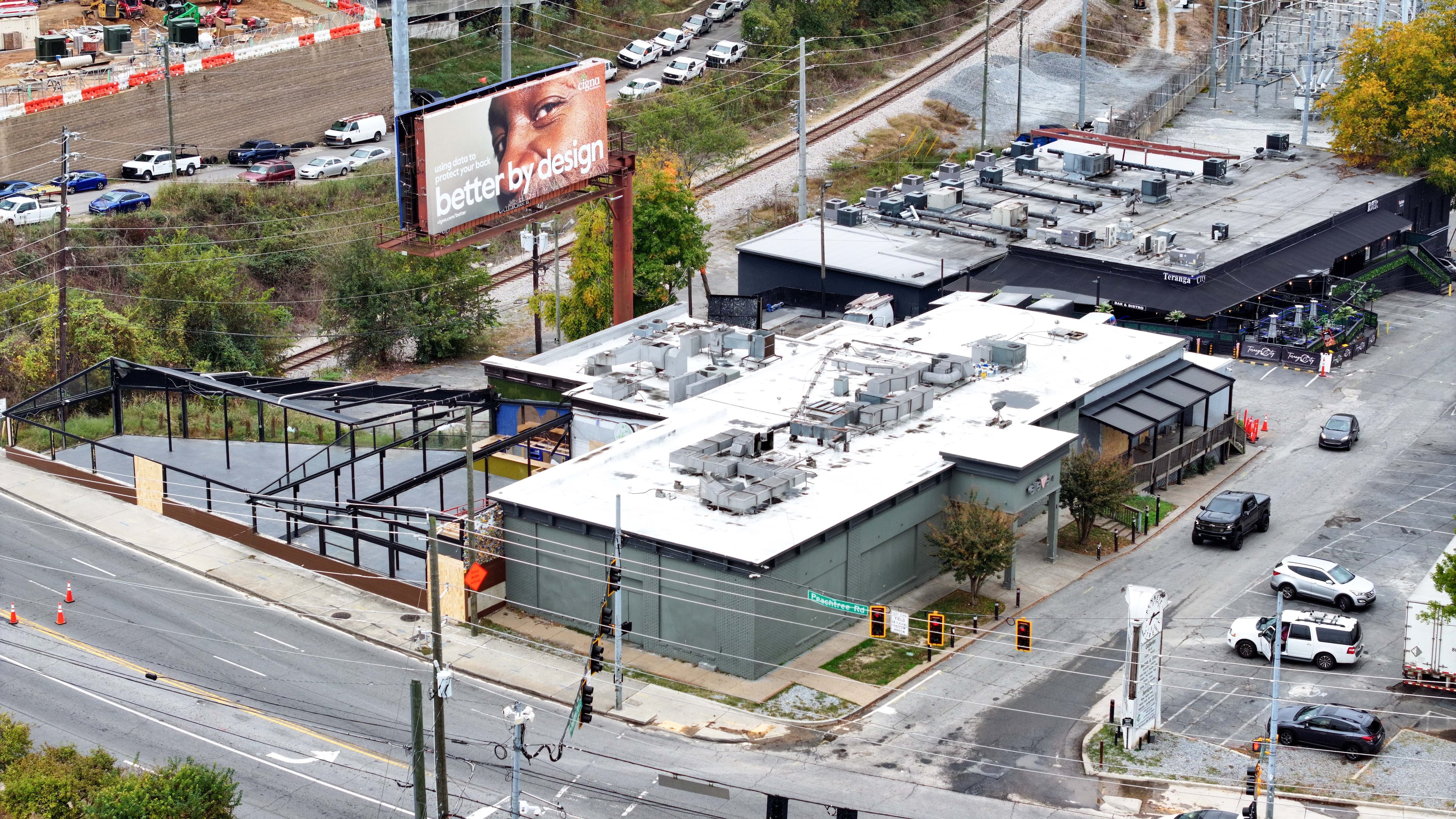 This aerial image shows the Elleven 45 Lounge on Thursday, Nov. 7, 2024. (Miguel Martinez/AJC)