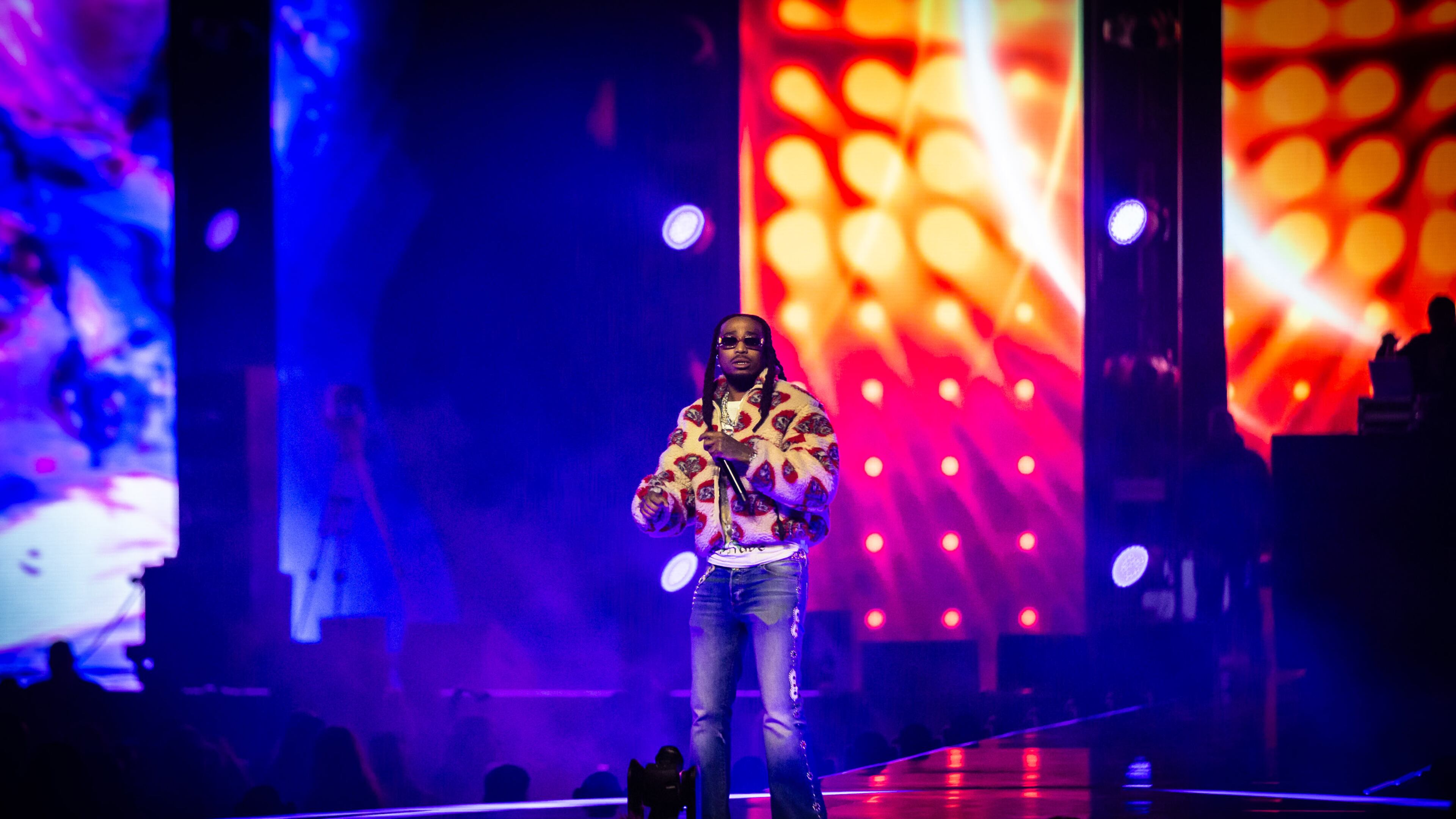 Atlanta rapper Quavo, here performing at AT&T Playoff Playlist Live! in Janaury, was among the 11 members of the first wave of participants announced for Major League Baseball's All-Star celebrity softball game July 12 at Truist Park in Atlanta. (Ryan Fleisher for the AJC)