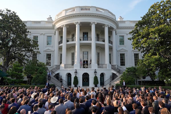 President Donald Trump speaks during a summer soiree on the South Lawn of the White House, Wednesday, June 4, 2025, in Washington. (AP Photo/Alex Brandon)