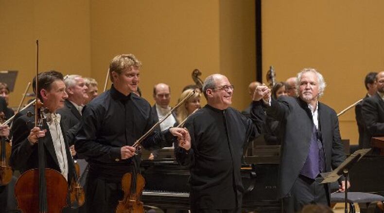 The Atlanta Symphony Orchestra's Christopher Rex (from left), David Coucheron and Robert Spano performed Beethoven's "Triple Concerto" in 2013 with Donald Runnicles conducting. CONTRIBUTED BY JEFF ROFFMAN