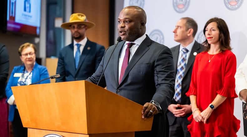 Bryan Johnson, the sole finalist for Atlanta Public Schools superintendent, speaks after being introduced at a press conference at APS headquarters in downtown Atlanta on Tuesday, June 18, 2024. (Bita Honarvar for The Atlanta Journal-Constitution)