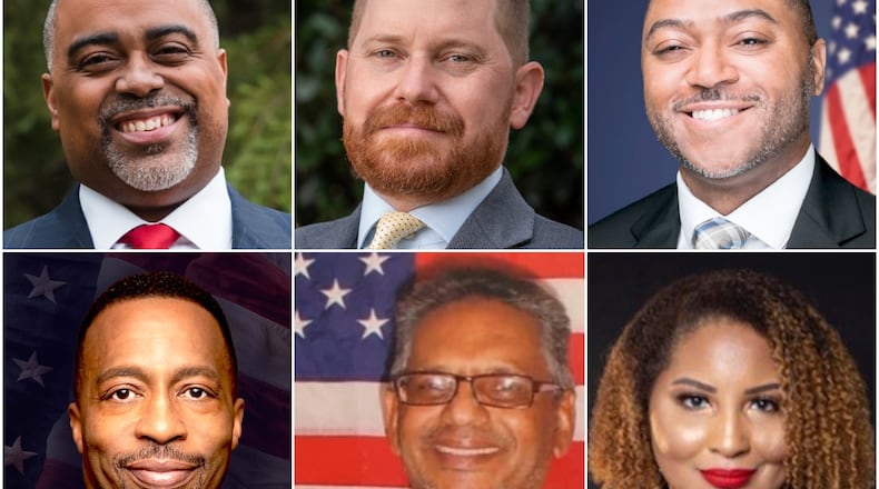 Nine candidates are running for the Democratic nomination for lieutenant governor: from top left, Erick Allen, Charlie Bailey, Jason Hayes; from bottom left, Derrick Jackson, Rashid Malik, and Renitta Shannon. Submitted photos. Not pictured: Tyrone Brooks Jr., Kwanza Hall and Tony Brown.