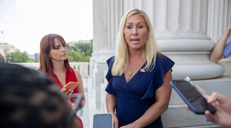 U.S. Rep. Marjorie Taylor Greene, R-Rome, was one of four Georgia Republicans in the U.S. House to vote Wednesday against a temporary funding measure to avoid a shutdown of the federal government. (Nathan Posner for the AJC)