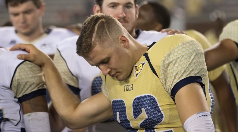 Georgia Tech punter Grant Aasen, who overcame a life-threatening head injury in high school when he was a running back, decided to skip his final season of eligibility to attend seminary school with the intent to be a priest. (Photo by Danny Karnik / Georgia Tech)