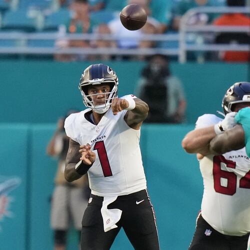 Atlanta Falcons quarterback Tua Tagovailoa passes against the Miami Dolphins during the first half of an NFL preseason football game, Friday, Aug. 28, 2026, in Miami Gardens, Fla. (Lynne Sladky/AP)