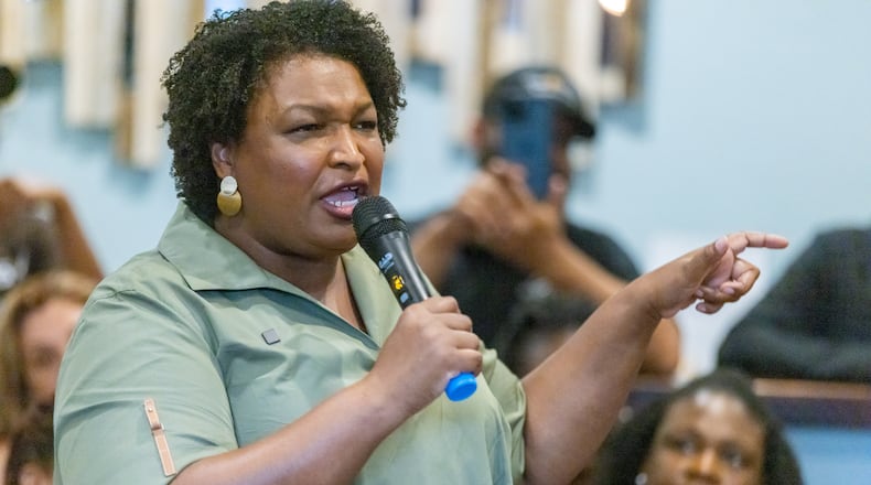 Democratic candidate for Georgia governor Stacy Abrams campaigned recently in Mitchell County, which has grown more Republican in the past decade. Abrams believes there are still votes there to be had. “You don’t win by county. You win by person,” she said. “I know that in the deepest reddest states in the deepest reddest counties, there are bright blue spots. There are light blue spots. There are purple spots that can be tinted a little bit.” (Steve Schaefer / steve.schaefer@ajc.com)