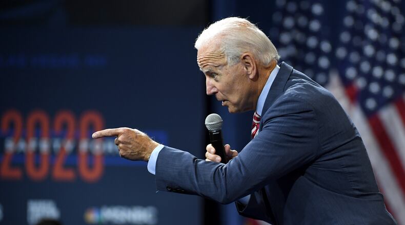 LAS VEGAS, NEVADA - OCTOBER 02: Democratic presidential candidate, former U.S Vice President Joe Biden speaks during the 2020 Gun Safety Forum hosted by gun control activist groups Giffords and March for Our Lives at Enclave on October 2, 2019 in Las Vegas, Nevada. Nine Democratic candidates are taking part in the forum to address gun violence one day after the second anniversary of the massacre at the Route 91 Harvest country music festival in Las Vegas when a gunman killed 58 people in the deadliest mass shooting in recent U.S. history. (Photo by Ethan Miller/Getty Images) *** BESTPIX ***
