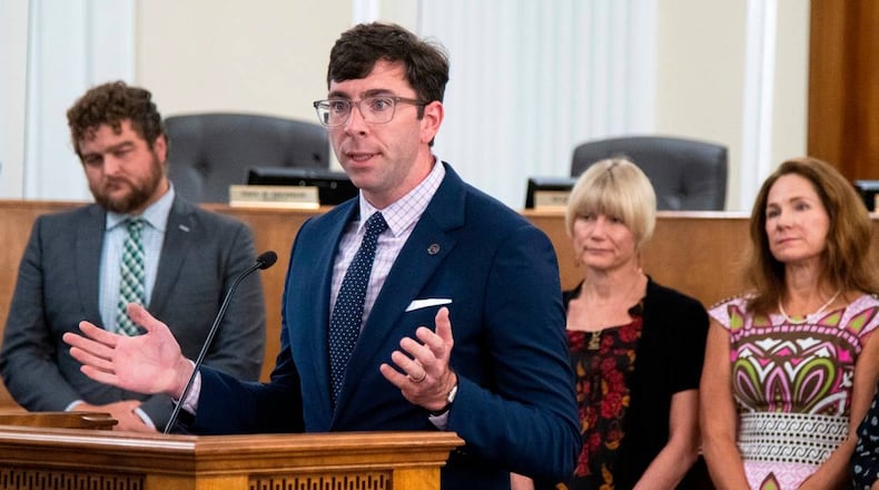 FILE: NewTown Macon president Josh Rogers speaks during a joint press conference at city hall to discuss two initiatives to increase affordable rental housing in Macon, one from NewTown and another by Historic Macon. (Photo Courtesy of Jason Vorhees)