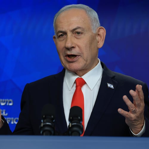 Israeli Prime Minister Benjamin Netanyahu holds a news conference, in Jerusalem, Monday June 15, 2026. (Ronen Zvulun, Pool Photo via AP)