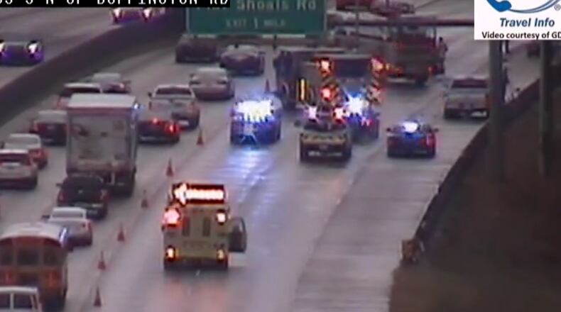 One person was killed Wednesday afternoon in a crash on I-85 South in Fulton County.