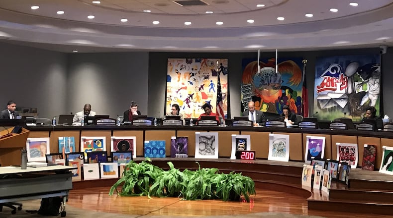 The Atlanta Board of Education, at only eight members strong, during its March 4, 2019, meeting.
