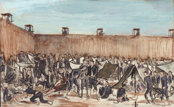 This vignette from Thomas O’Dea’s drawing of Camp Sumter depicts the different stages of scurvy, diarrhea, dysentery and gangrene that “produced such awful havoc among the prisoners.” (Courtesy National Park Service)