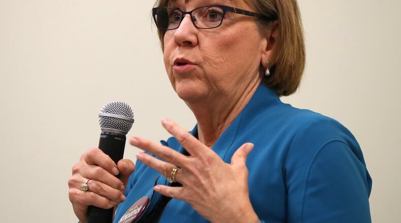 Kay Kirkpatrick participates in a debate for the open state Senate seat that was held by Judson Hill at the East Cobb Library on Wednesday, April 12, 2017, in Marietta. Curtis Compton/ccompton@ajc.com
