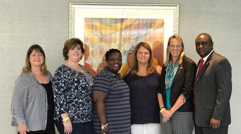 Aug. 5, 2017, Atlanta -- The new Georgia PTA board was installed Saturday. From left: Lynn McIntyre, Lori Sweet, Shanda Ross, Debbie Rabjohn, Karen Hallacy and Tyler Barr. RACHAEL PARKS/PTA