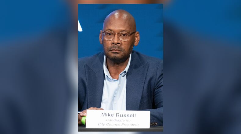 Retired Army office Mike Russell spoke during a recently forum for Atlanta City Council president candidates sponsored by the Committee for a Better Atlanta on Tuesday, June 8, 2021. Ben Gray for the Atlanta Journal-Constitution