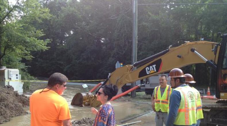 DeKalb County Commissioner Nancy Jester at the scene of the water main break on Saturday. (Credit: Nancy Jester Twitter account)