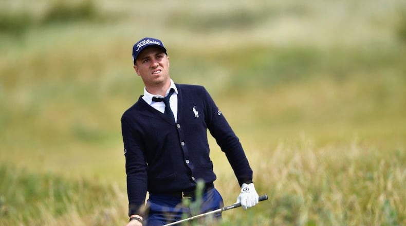 SOUTHPORT, ENGLAND - JULY 20: Justin Thomas of the United States watches his shot from the rough on the 16th hole during the first round of the 146th Open Championship at Royal Birkdale on July 20, 2017 in Southport, England. (Photo by Stuart Franklin/Getty Images)