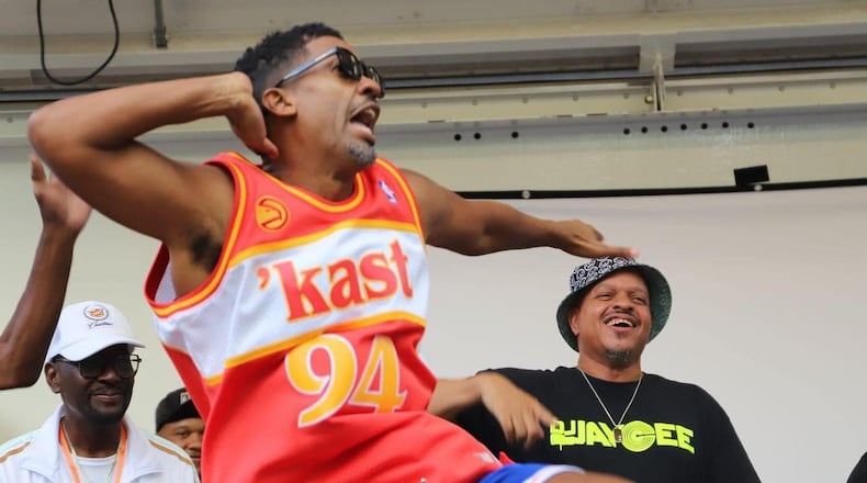 Atlanta native Fonzworth Bentley performs the "yeek" dance at the 2023 Yeek! Fest in the Atlanta suburb of South Fulton, Ga.