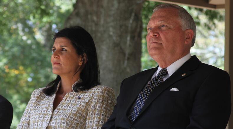 South Carolina Gov. Nikki Haley sits beside Georgia Gov. Nathan Deal at a September 18, 2013 event. South Carolina Gov. Nikki Haley sits beside Georgia Gov. Nathan Deal at a September 18, 2013 event.