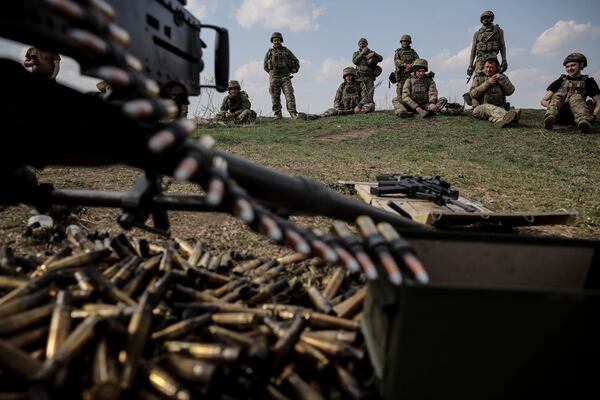 In this provided by Ukraine's 24th Mechanized Brigade press service, servicemen of 3rd mechanized battalion, practice on the training ground at an undisclosed location in the east of Ukraine, Thursday, March 27, 2025. (Oleg Petrasiuk/Ukraine's 24th Mechanized Brigade via AP)