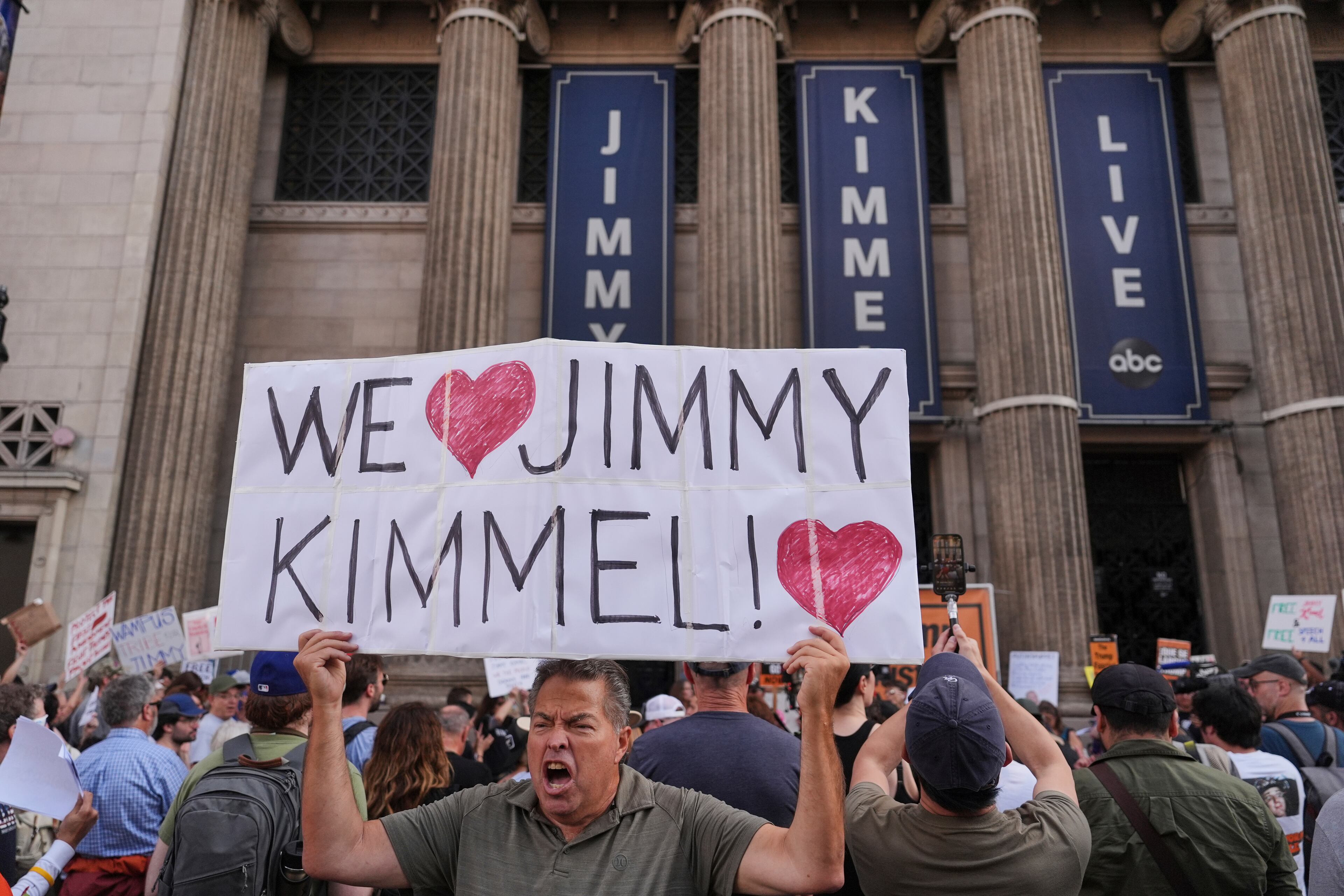 Oscar Villanueva recently held a sign outside El Capitan Entertainment Centre in Los Angeles where "Jimmy Kimmel Live!" is staged.