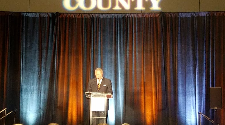 Fulton County Commission Chairman Robb Pitts gives the state of the county address Thursday at the Georgia World Congress Center. ARIELLE KASS / AKASS@AJC.COM