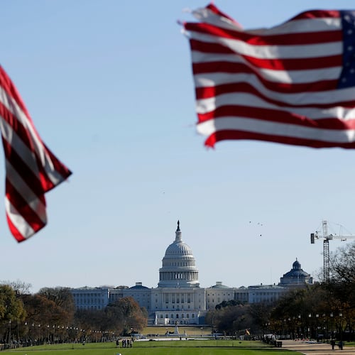 The U.S. Capitol is pictured from the base of the Washington Monument, Thursday, Nov. 13, 2025, in Washington. (AP Photo/Rahmat Gul)